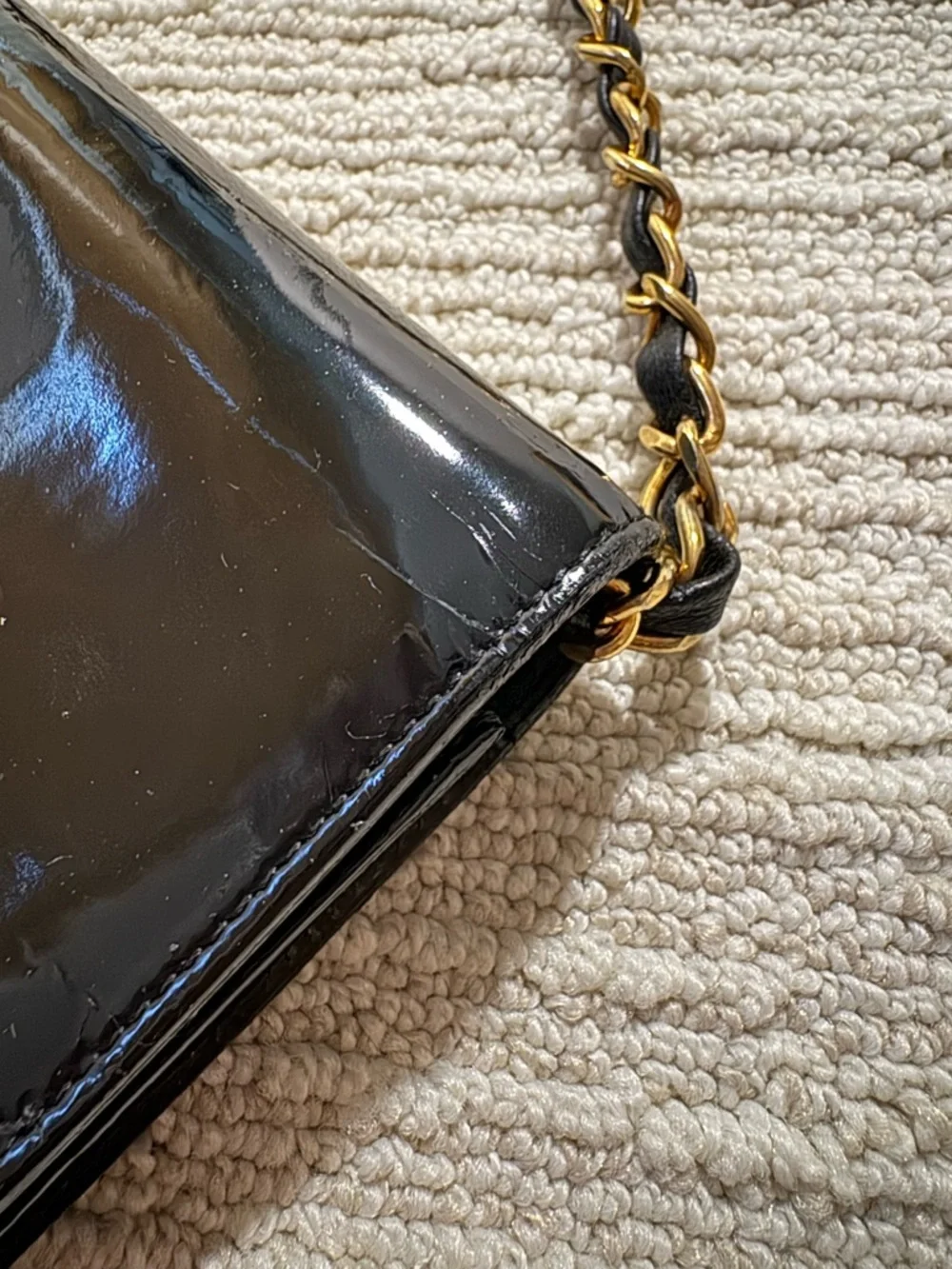Chanel Authentic Black Patent Leather Flap Crossbody Bag with Gold Chain - Picture 11 of 14